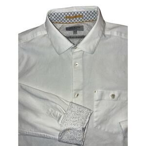 Ted Baker Shirt Mens 3 (M) White Dress Button Up Long Sleeve Classic Flip cuff